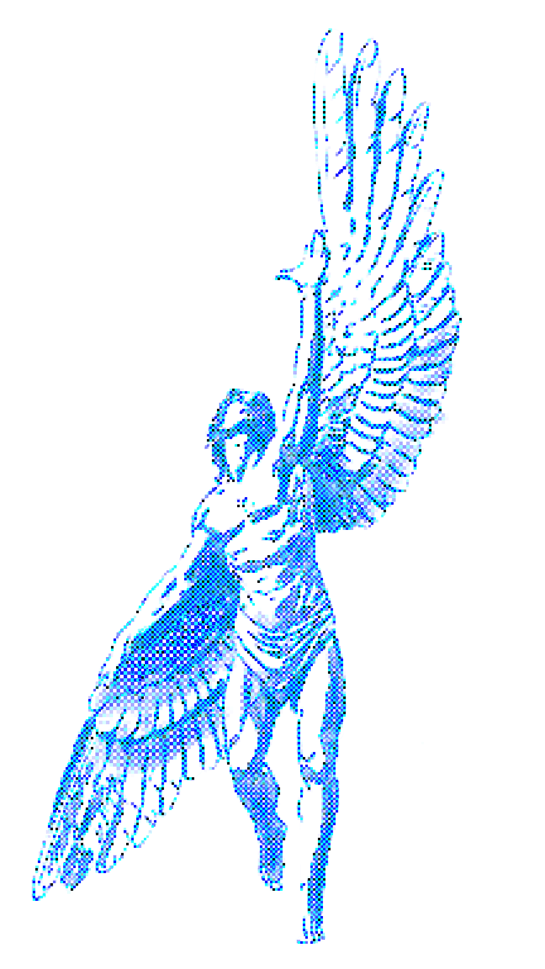 Icarus illustration, winged figure rising toward the sun
